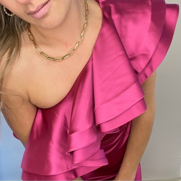 Michael Costello Revolve Pink Ruffle One Shoulder Dress - Picture 3 of 12